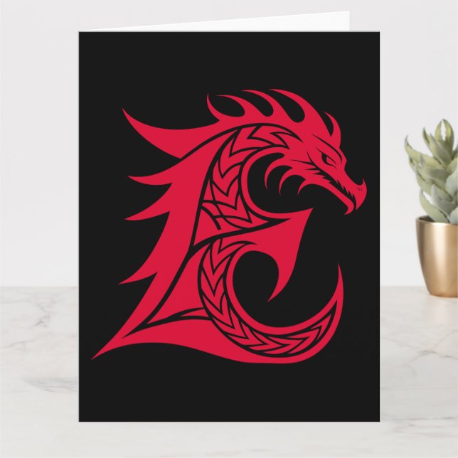 Dragon Styled Letter E, Dragon Alphabet, Monogram Card (Small Plant)