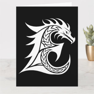 Dragon Styled Letter E, Dragon Alphabet, Monogram Card