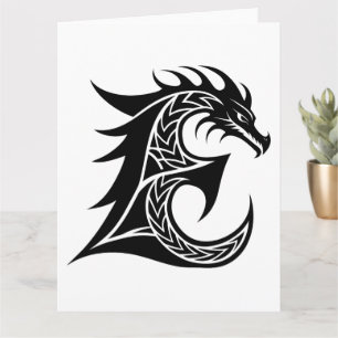 Dragon Styled Letter E, Dragon Alphabet, Monogram Card