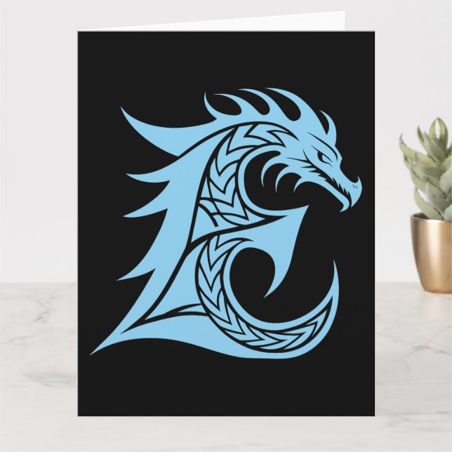 Dragon Styled Letter E, Dragon Alphabet, Monogram Card (Small Plant)