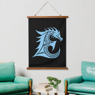 Dragon Styled Letter E, Dragon Alphabet, Monogram Hanging Tapestry