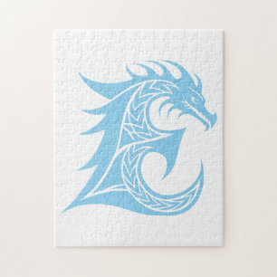 Dragon Styled Letter E, Dragon Alphabet, Monogram Jigsaw Puzzle