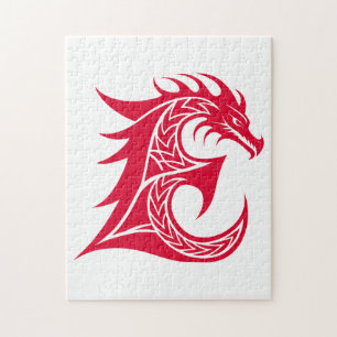 Dragon Styled Letter E, Dragon Alphabet, Monogram Jigsaw Puzzle