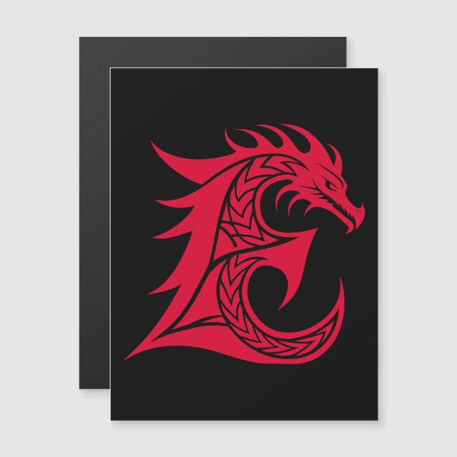 Dragon Styled Letter E, Dragon Alphabet, Monogram Magnetic Invitation (Front/Back)