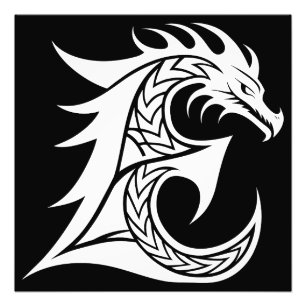 Dragon Styled Letter E, Dragon Alphabet, Monogram Photo Print