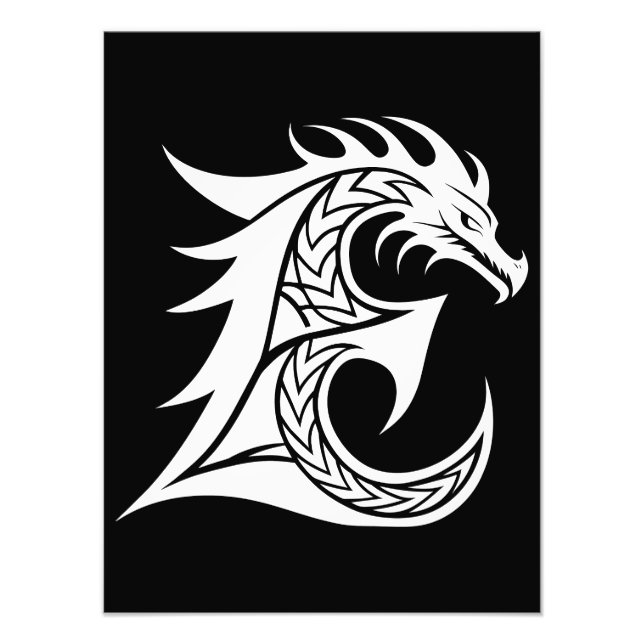Dragon Styled Letter E, Dragon Alphabet, Monogram Photo Print (Front)