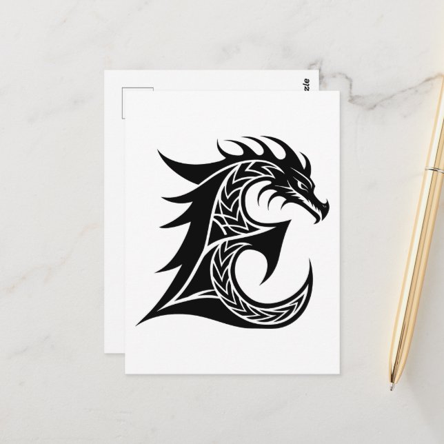 Dragon Styled Letter E, Dragon Alphabet, Monogram Postcard (Front/Back In Situ)