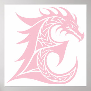 Dragon Styled Letter E, Dragon Alphabet, Monogram Poster