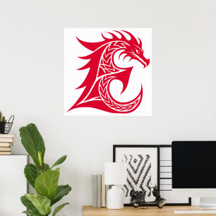 Dragon Styled Letter E, Dragon Alphabet, Monogram Poster
