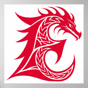 Dragon Styled Letter E, Dragon Alphabet, Monogram Poster