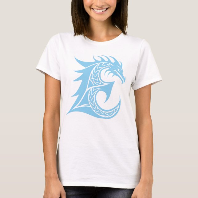 Dragon Styled Letter E, Dragon Alphabet, Monogram T-Shirt (Front)
