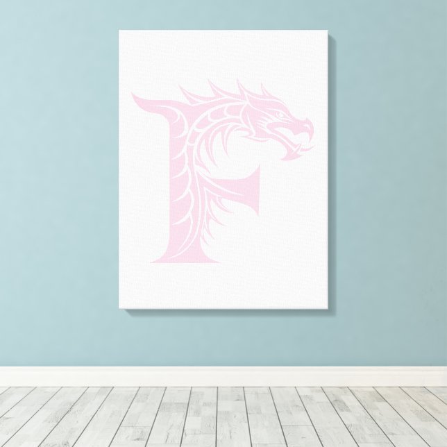 Dragon Styled Letter F, Dragon Alphabet, Monogram Canvas Print (Insitu(Wood Floor))