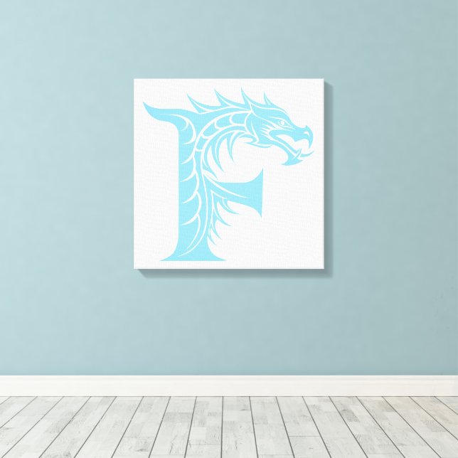 Dragon Styled Letter F, Dragon Alphabet, Monogram Canvas Print (Insitu(Wood Floor))