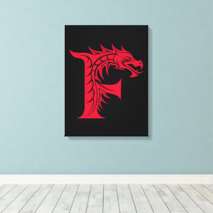 Dragon Styled Letter F, Dragon Alphabet, Monogram Canvas Print
