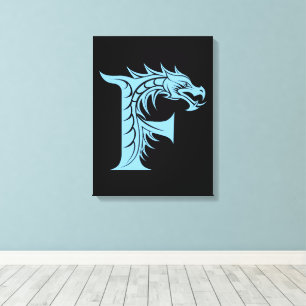 Dragon Styled Letter F, Dragon Alphabet, Monogram Canvas Print