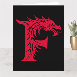 Dragon Styled Letter F, Dragon Alphabet, Monogram Card