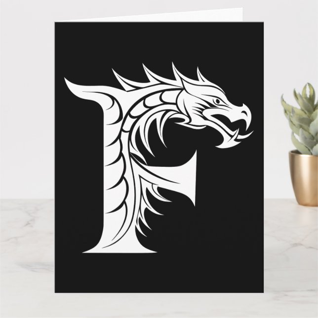 Dragon Styled Letter F, Dragon Alphabet, Monogram Card (Small Plant)