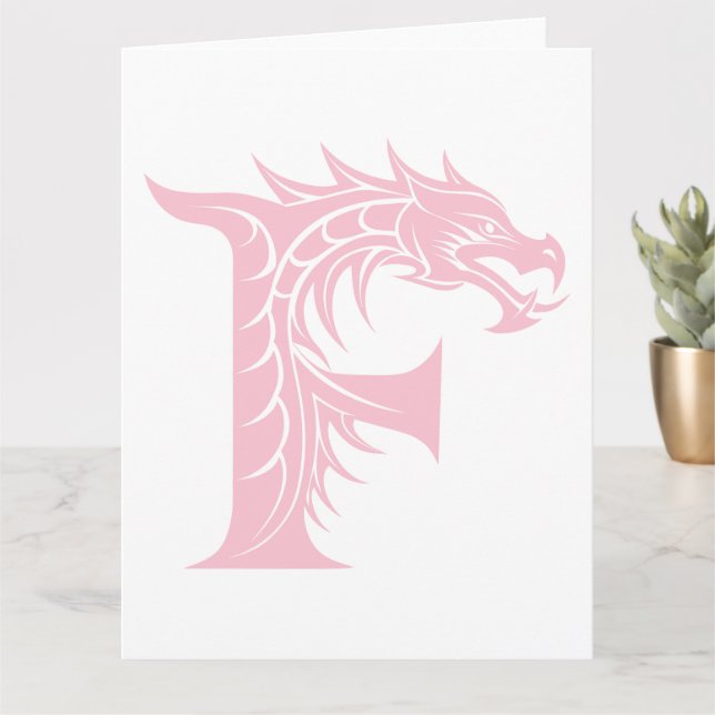 Dragon Styled Letter F, Dragon Alphabet, Monogram Card (Small Plant)