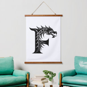 Dragon Styled Letter F, Dragon Alphabet, Monogram Hanging Tapestry