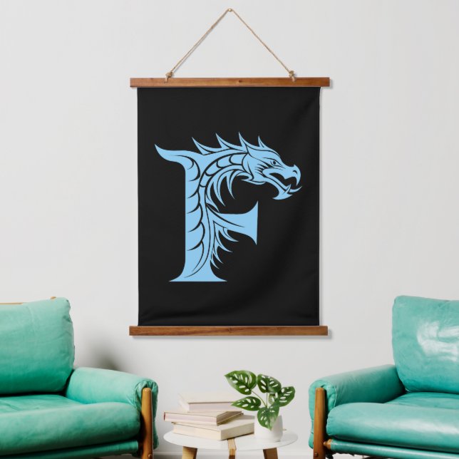 Dragon Styled Letter F, Dragon Alphabet, Monogram Hanging Tapestry (Living Room)