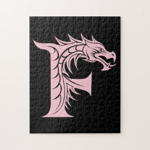 Dragon Styled Letter F, Dragon Alphabet, Monogram Jigsaw Puzzle