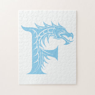 Dragon Styled Letter F, Dragon Alphabet, Monogram Jigsaw Puzzle