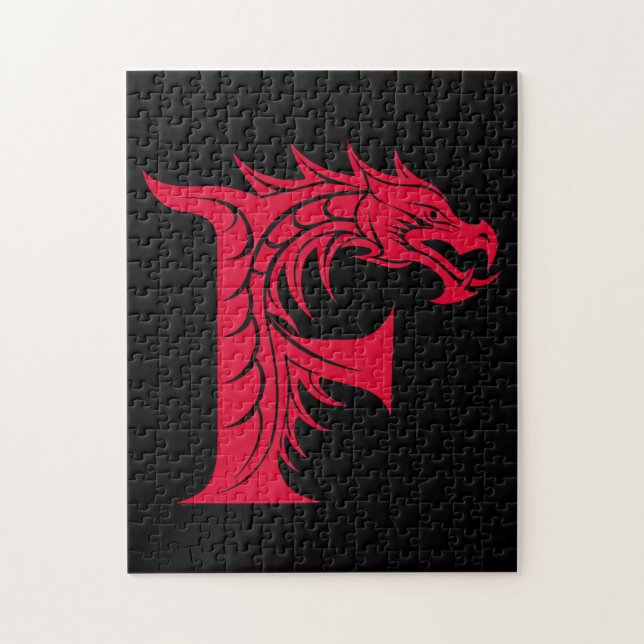 Dragon Styled Letter F, Dragon Alphabet, Monogram Jigsaw Puzzle (Vertical)
