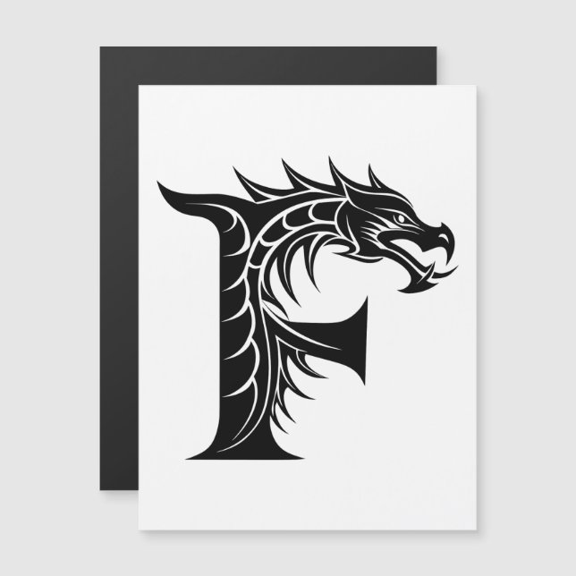 Dragon Styled Letter F, Dragon Alphabet, Monogram Magnetic Invitation (Front/Back)