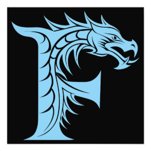 Dragon Styled Letter F, Dragon Alphabet, Monogram Photo Print