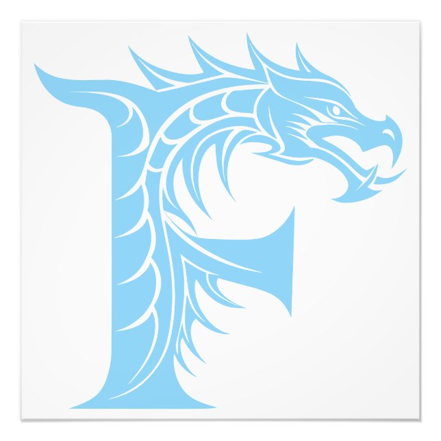 Dragon Styled Letter F, Dragon Alphabet, Monogram Photo Print (Front)