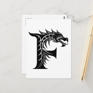 Dragon Styled Letter F, Dragon Alphabet, Monogram Postcard