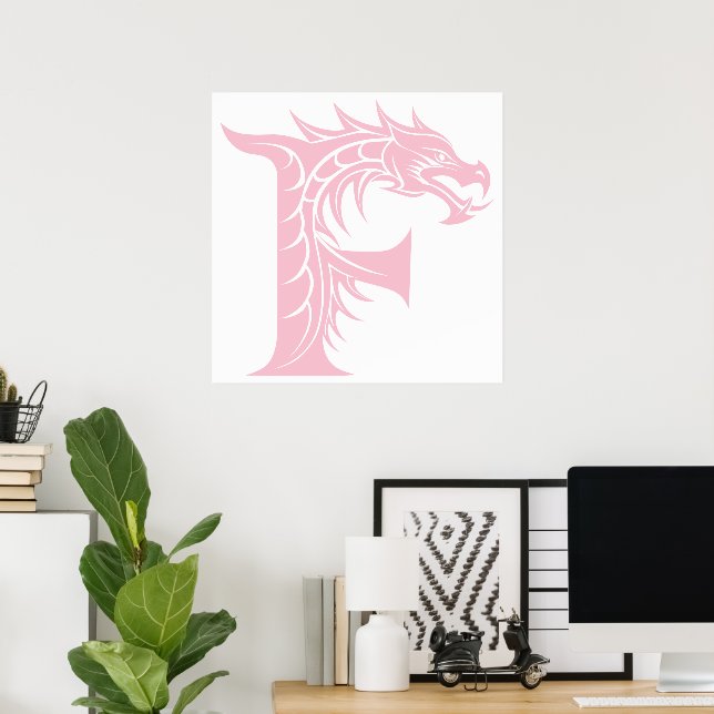 Dragon Styled Letter F, Dragon Alphabet, Monogram Poster (Home Office)