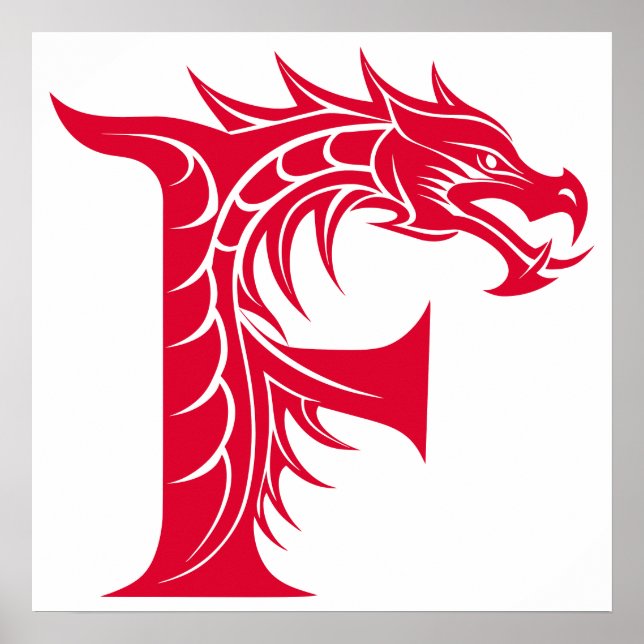 Dragon Styled Letter F, Dragon Alphabet, Monogram Poster (Front)