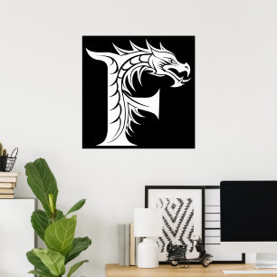 Dragon Styled Letter F, Dragon Alphabet, Monogram Poster