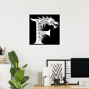 Dragon Styled Letter F, Dragon Alphabet, Monogram Poster