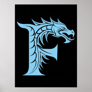 Dragon Styled Letter F, Dragon Alphabet, Monogram Poster