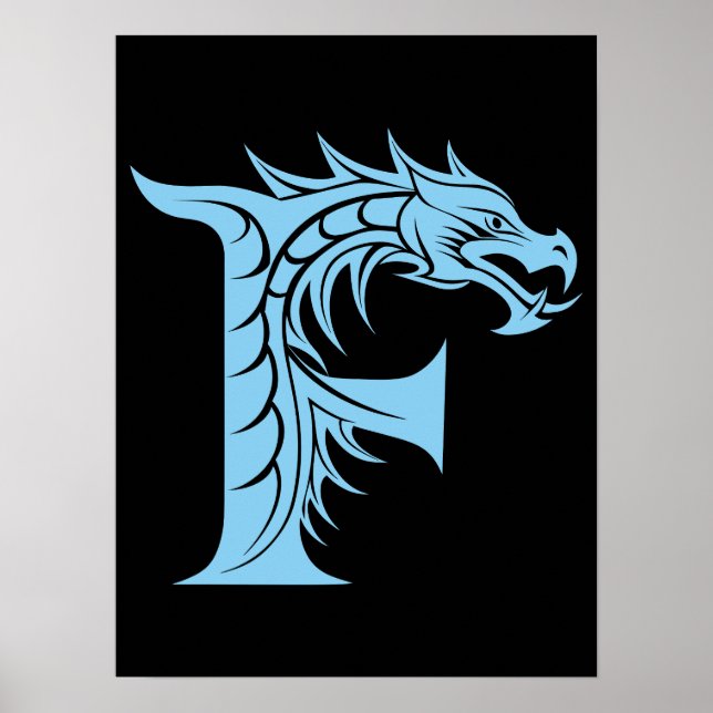 Dragon Styled Letter F, Dragon Alphabet, Monogram Poster (Front)