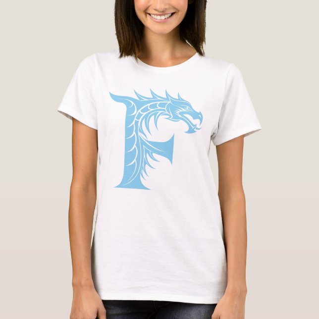 Dragon Styled Letter F, Dragon Alphabet, Monogram T-Shirt (Front)