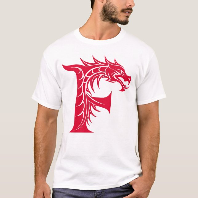 Dragon Styled Letter F, Dragon Alphabet, Monogram T-Shirt (Front)
