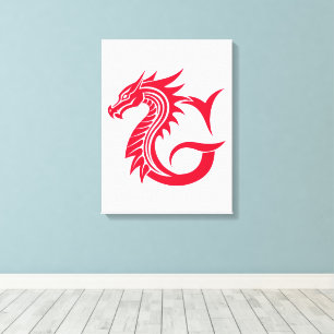 Dragon Styled Letter G, Dragon Alphabet, Monogram Canvas Print