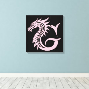 Dragon Styled Letter G, Dragon Alphabet, Monogram Canvas Print