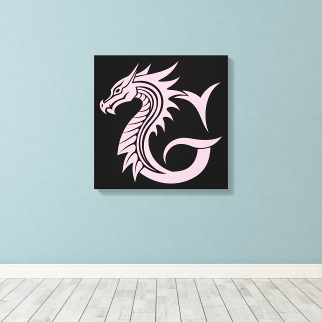 Dragon Styled Letter G, Dragon Alphabet, Monogram Canvas Print (Insitu(Wood Floor))