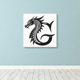 Dragon Styled Letter G, Dragon Alphabet, Monogram Canvas Print