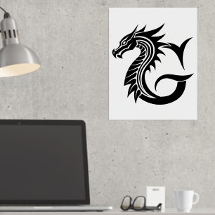 Dragon Styled Letter G, Dragon Alphabet, Monogram Foil Prints