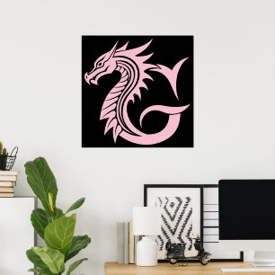 Dragon Styled Letter G, Dragon Alphabet, Monogram Poster