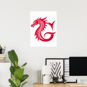 Dragon Styled Letter G, Dragon Alphabet, Monogram Poster