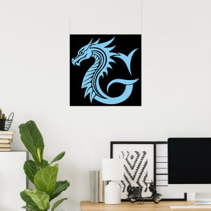 Dragon Styled Letter G, Dragon Alphabet, Monogram Poster