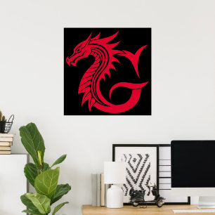 Dragon Styled Letter G, Dragon Alphabet, Monogram Poster