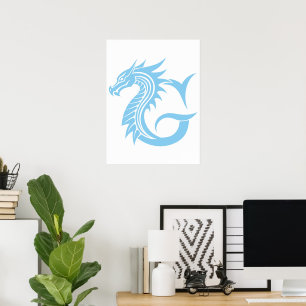 Dragon Styled Letter G, Dragon Alphabet, Monogram Poster