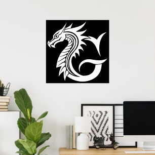 Dragon Styled Letter G, Dragon Alphabet, Monogram Poster
